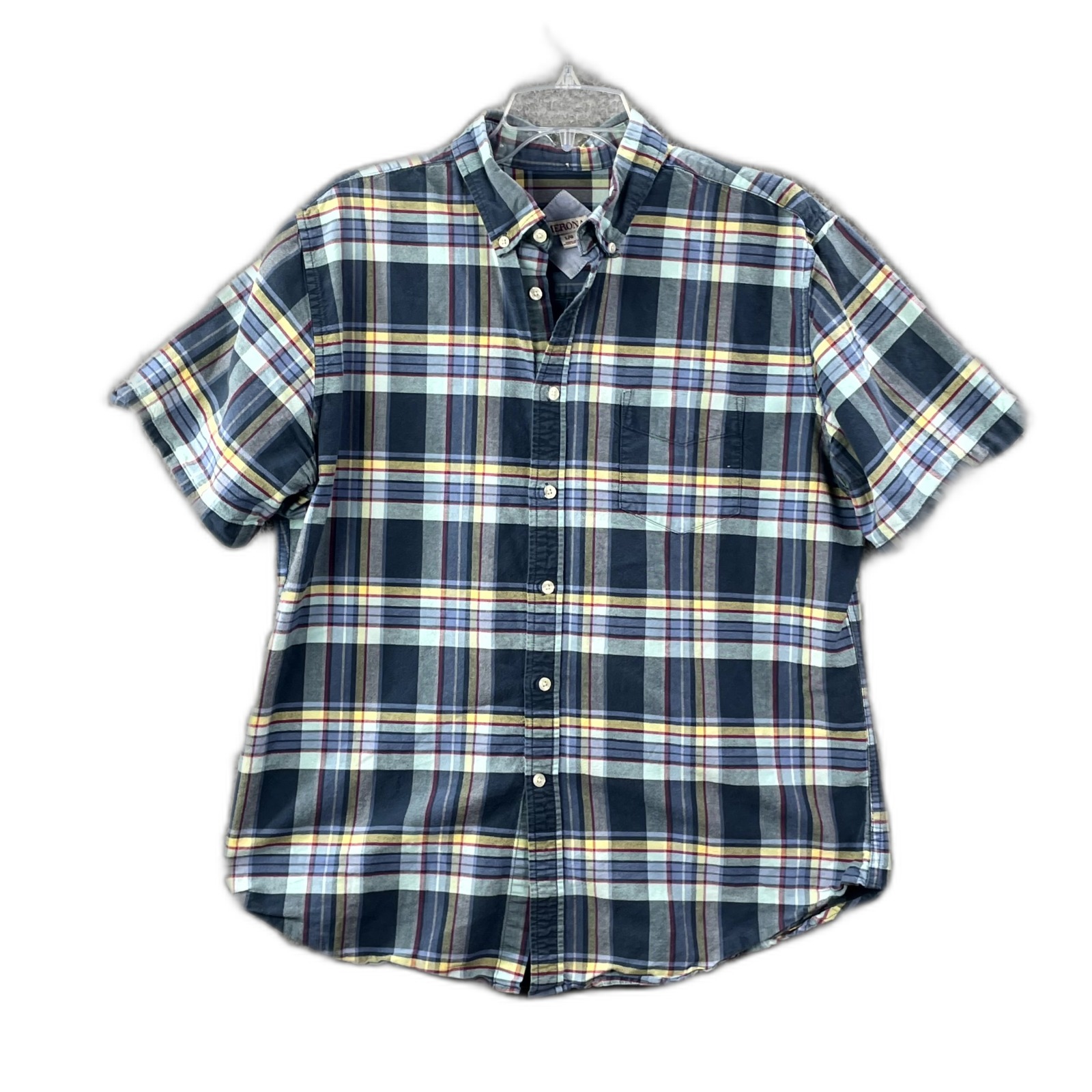 Merona Shirt Mens Large Multicolor Plaid Cotton Short Sleeve Button Down Corpore